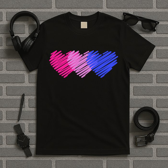 Bisexual Flag Hearts Love LGBT Bi Pride T-Shirt