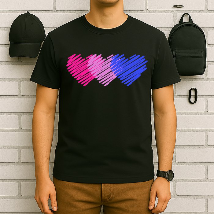 Bisexual Flag Hearts Love LGBT Bi Pride T-Shirt