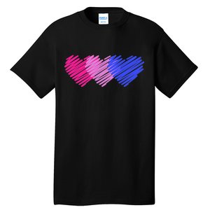 Bisexual Flag Hearts Love LGBT Bi Pride Tall T-Shirt