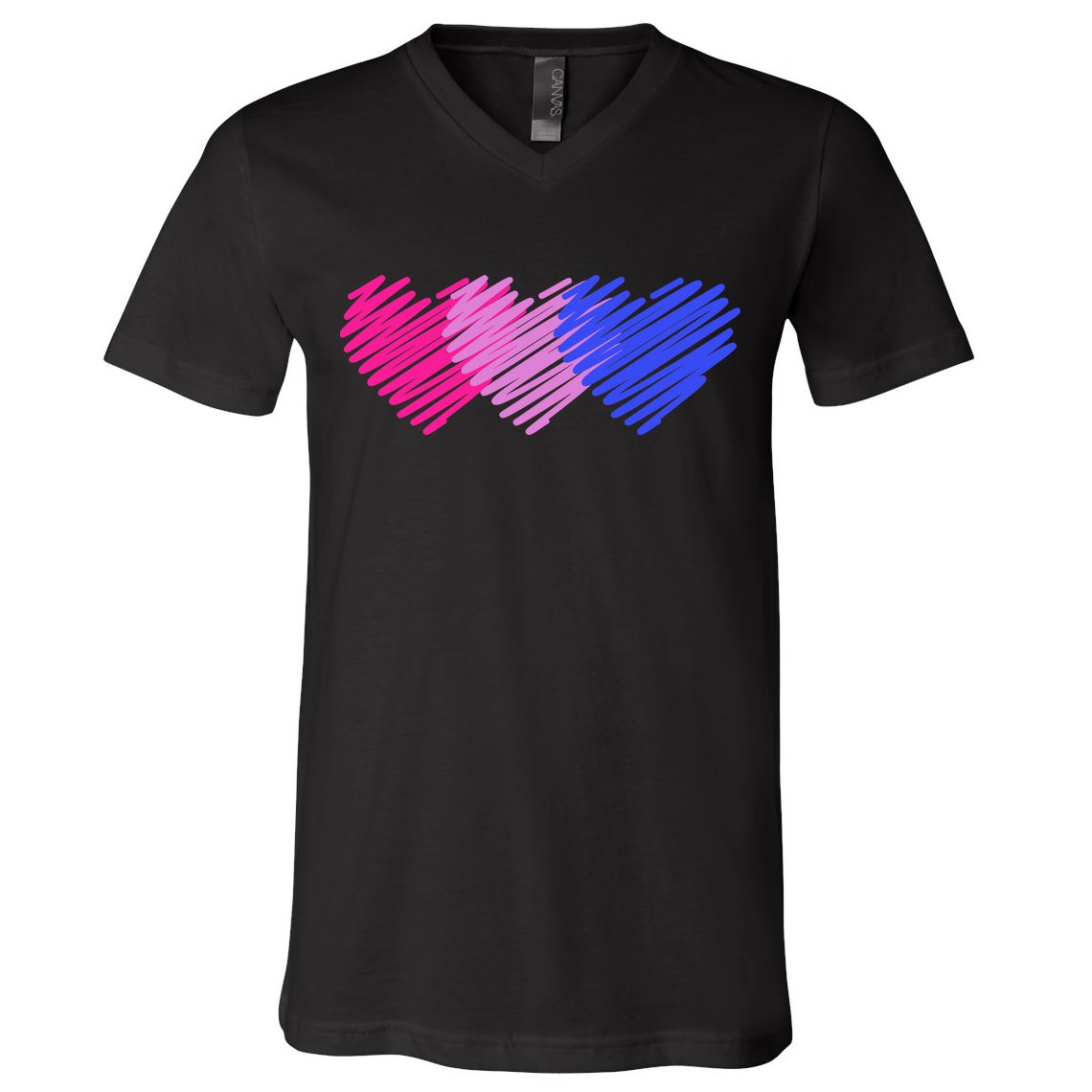 Bisexual Flag Hearts Love LGBT Bi Pride V-Neck T-Shirt