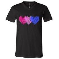 Bisexual Flag Hearts Love LGBT Bi Pride V-Neck T-Shirt