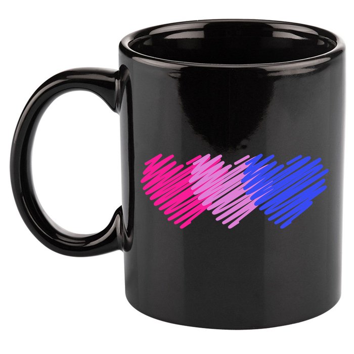 Bisexual Flag Hearts Love LGBT Bi Pride 11oz C Handle Ceramic Mug