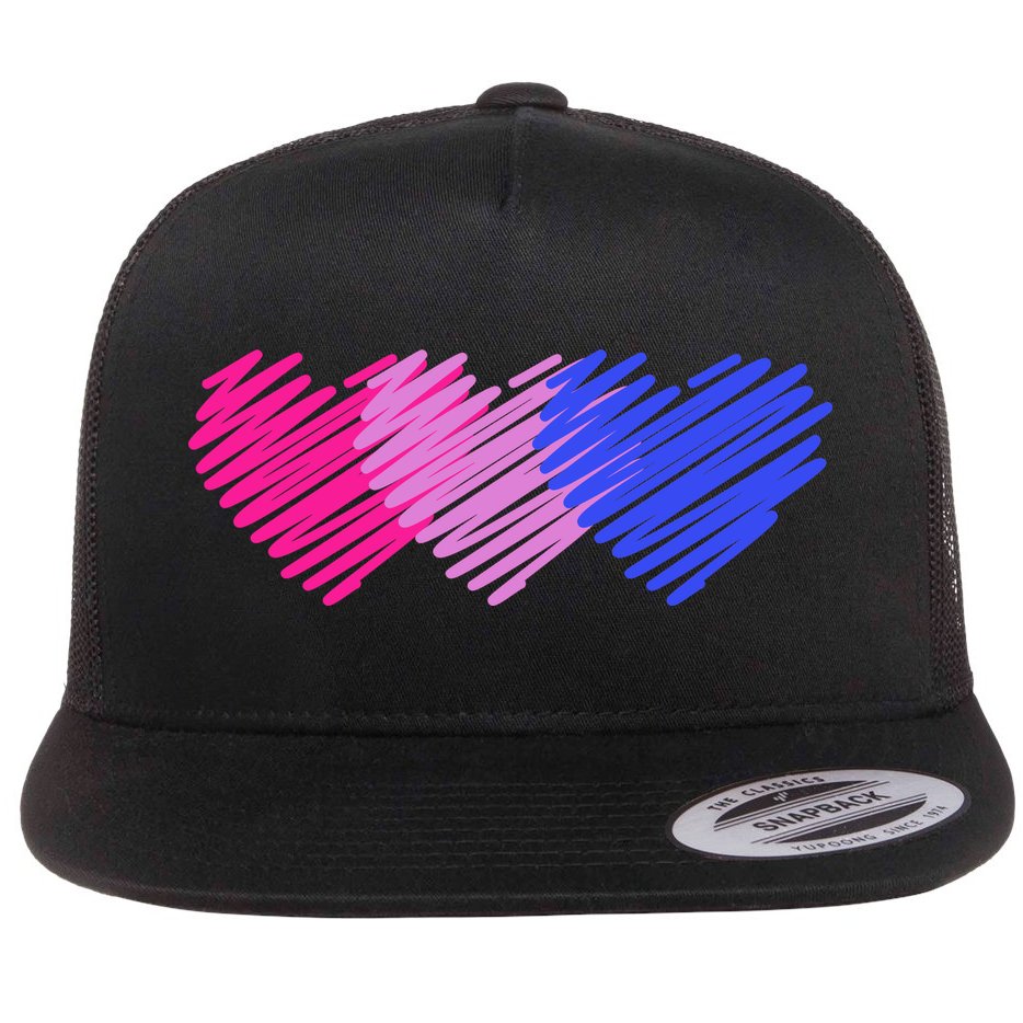 Bisexual Flag Hearts Love LGBT Bi Pride Flat Bill Trucker Hat