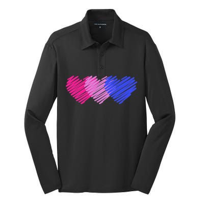 Bisexual Flag Hearts Love LGBT Bi Pride Silk Touch Performance Long Sleeve Polo