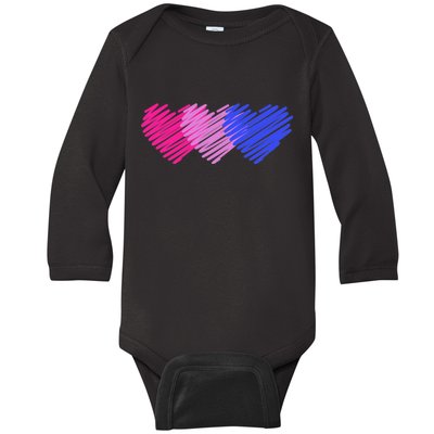 Bisexual Flag Hearts Love LGBT Bi Pride Baby Long Sleeve Bodysuit