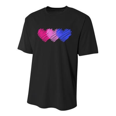 Bisexual Flag Hearts Love LGBT Bi Pride Youth Performance Sprint T-Shirt