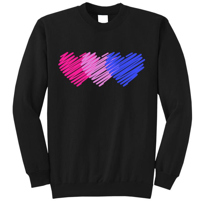 Bisexual Flag Hearts Love LGBT Bi Pride Tall Sweatshirt