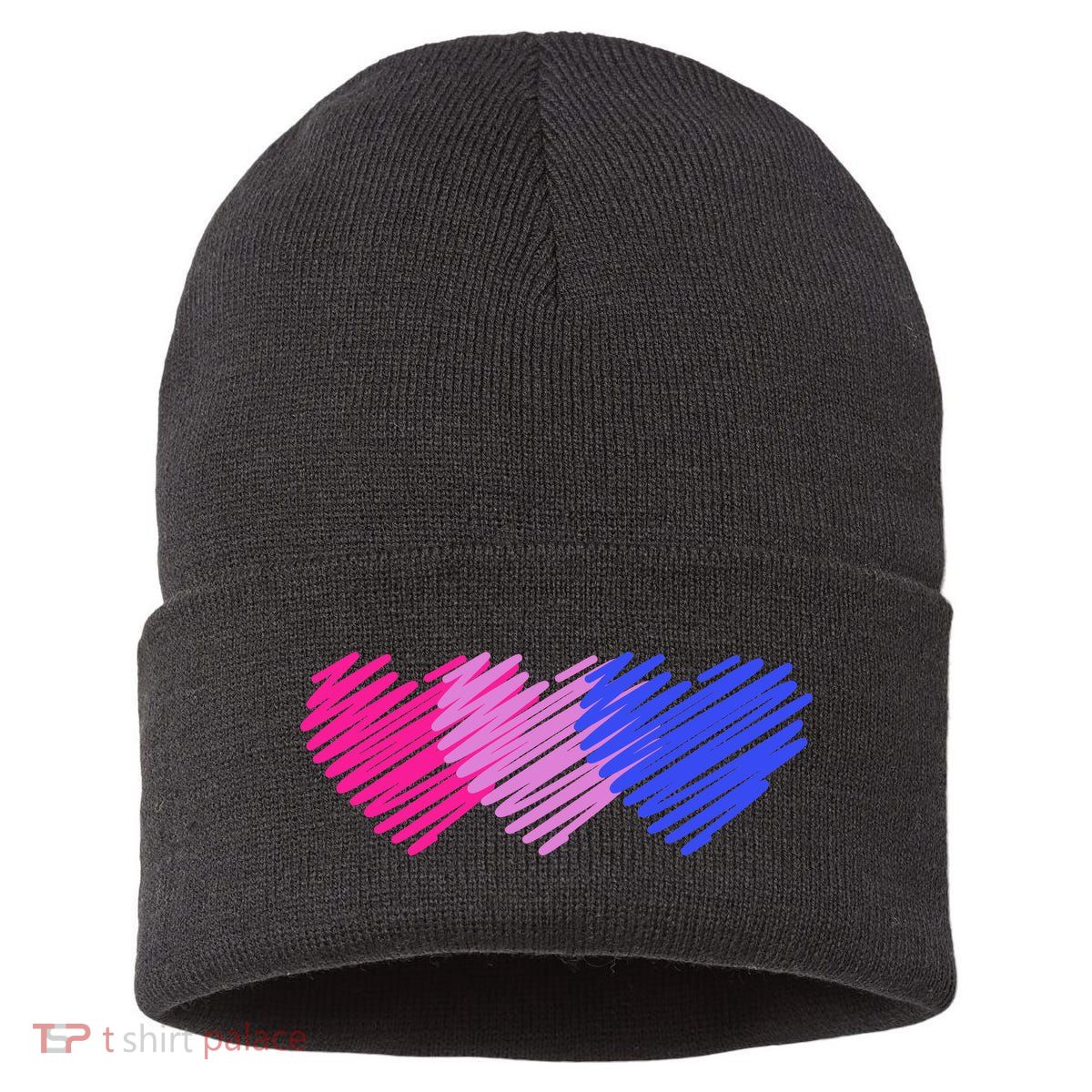Bisexual Flag Hearts Love LGBT Bi Pride Sustainable Knit Beanie