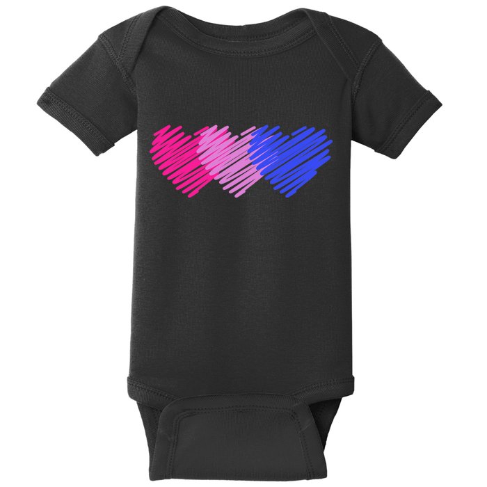 Bisexual Flag Hearts Love LGBT Bi Pride Baby Bodysuit