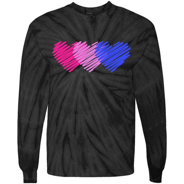 Bisexual Flag Hearts Love LGBT Bi Pride Tie-Dye Long Sleeve Shirt