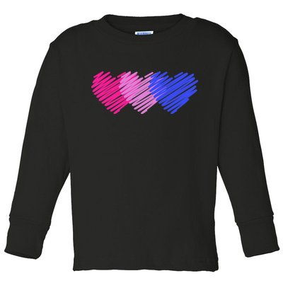 Bisexual Flag Hearts Love LGBT Bi Pride Toddler Long Sleeve Shirt