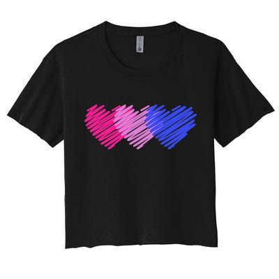 Bisexual Flag Hearts Love LGBT Bi Pride Women's Crop Top Tee