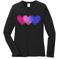 Bisexual Flag Hearts Love LGBT Bi Pride Ladies Long Sleeve Shirt