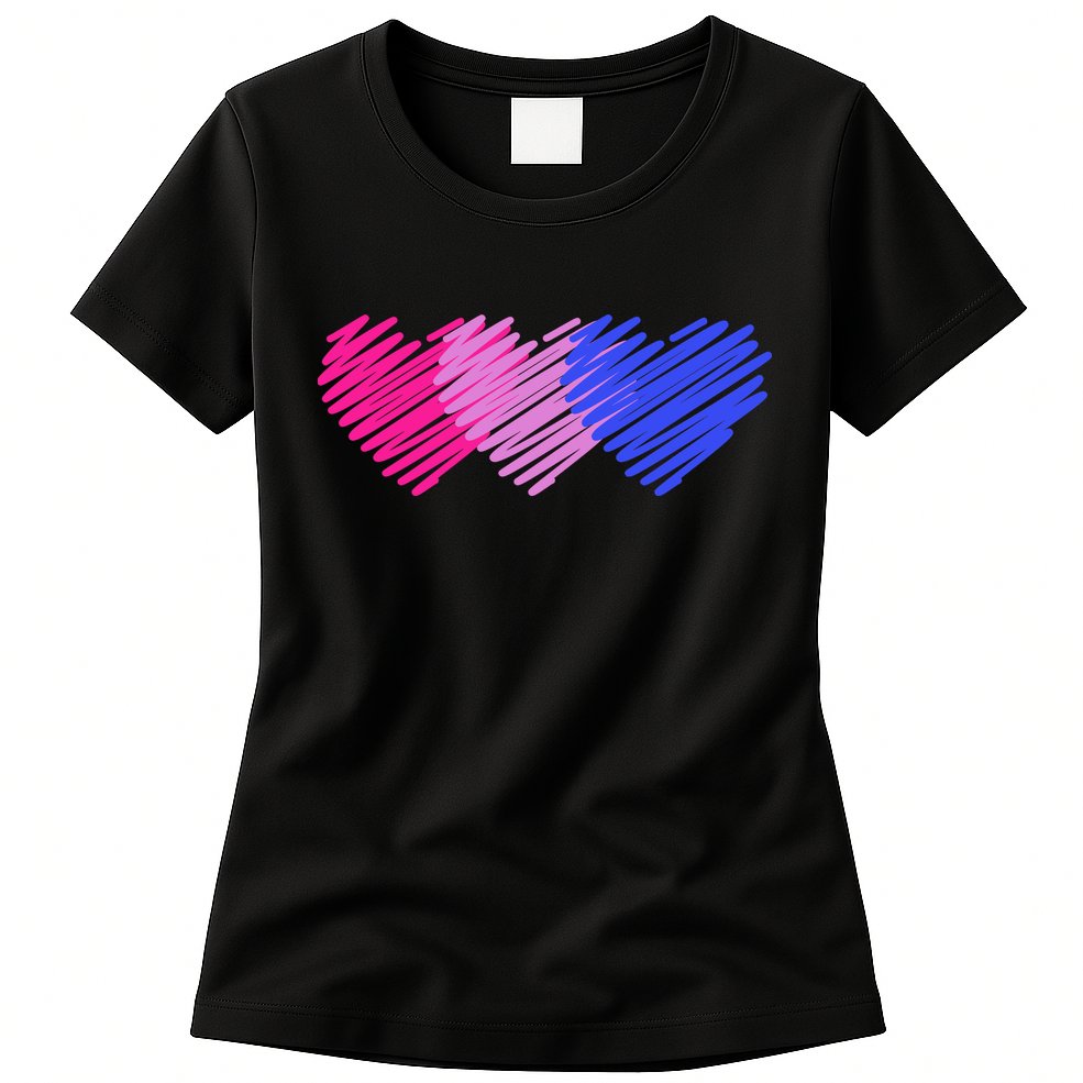 Bisexual Flag Hearts Love LGBT Bi Pride Womens T-Shirt