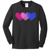 Bisexual Flag Hearts Love LGBT Bi Pride Kids Long Sleeve Shirt