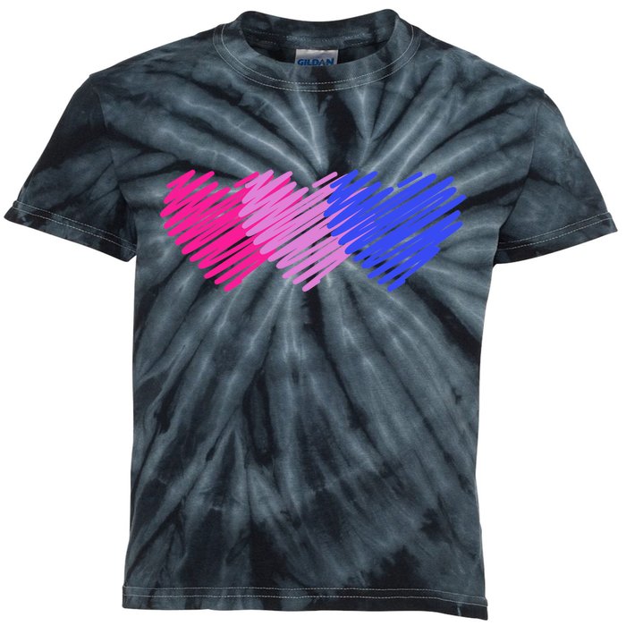 Bisexual Flag Hearts Love LGBT Bi Pride Kids Tie-Dye T-Shirt