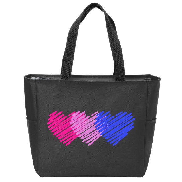 Bisexual Flag Hearts Love LGBT Bi Pride Zip Tote Bag