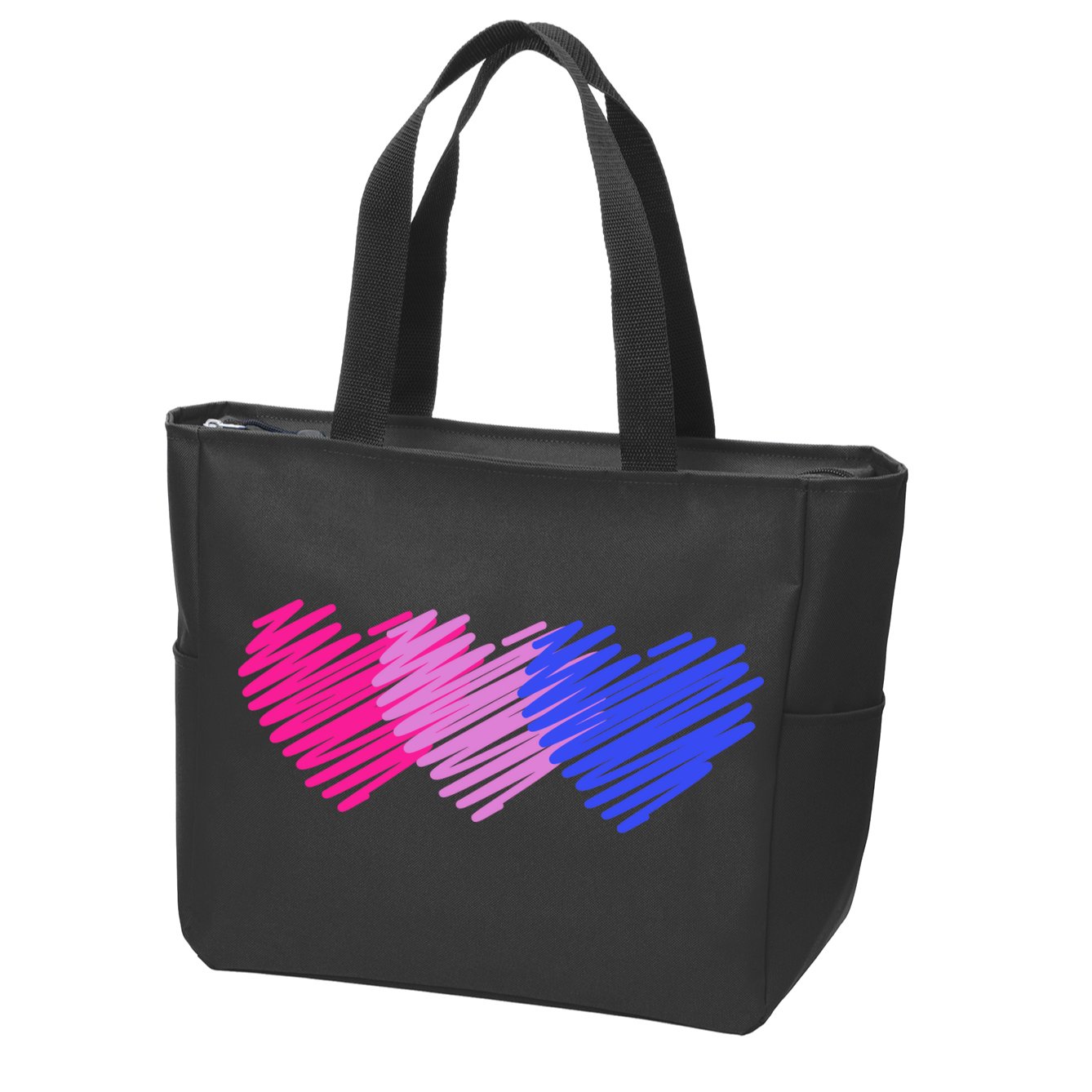Bisexual Flag Hearts Love LGBT Bi Pride Zip Tote Bag