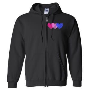 Bisexual Flag Hearts Love LGBT Bi Pride Full Zip Hoodie