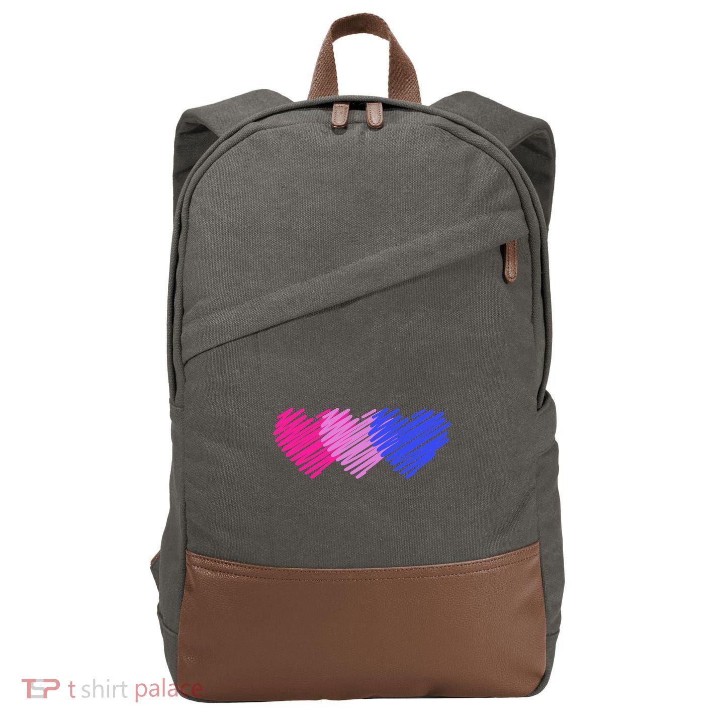 Bisexual Flag Hearts Love LGBT Bi Pride Cotton Canvas Backpack