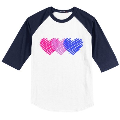 Bisexual Flag Hearts Love LGBT Bi Pride Baseball Sleeve Shirt