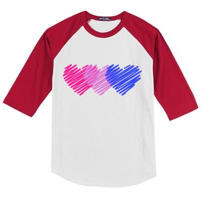 Bisexual Flag Hearts Love LGBT Bi Pride Kids Colorblock Raglan Jersey