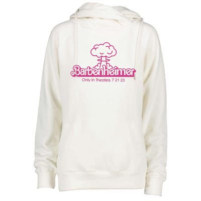 Barbenheimer In Theaters 7 21 23 Barb!e Oppenheimer Barb!e Movie Womens Funnel Neck Pullover Hood