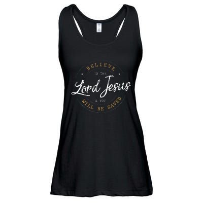 Believe in the Lord Jesus and your Saved Christian Ladies Essential Flowy Tank