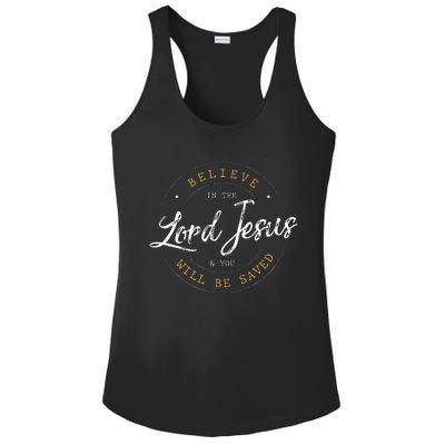 Believe in the Lord Jesus and your Saved Christian Ladies PosiCharge Competitor Racerback Tank