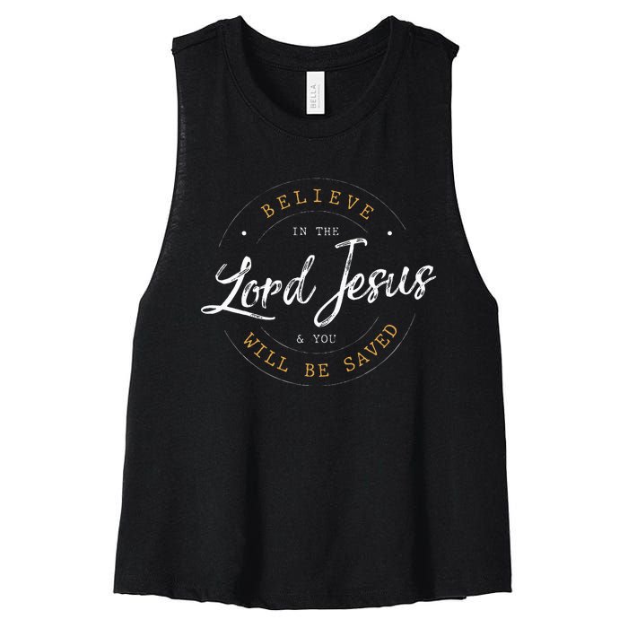 Believe in the Lord Jesus and your Saved Christian Women's Racerback Cropped Tank