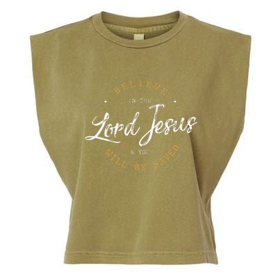 Believe in the Lord Jesus and your Saved Christian Garment-Dyed Women's Muscle Tee