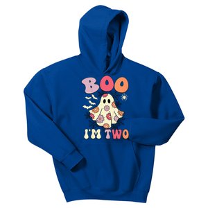 Boo IM Two Years Old 2nd Birthday Groovy Ghost Halloween Kids Hoodie