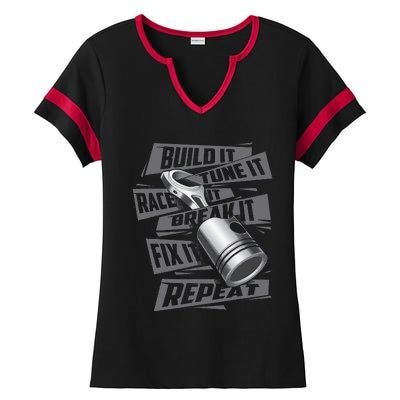 Build It Tune It Race It Break It Race Car Enthusiast Ladies Halftime Notch Neck Tee