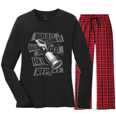 Build It Tune It Race It Break It Race Car Enthusiast Women's Long Sleeve Flannel Pajama Set 