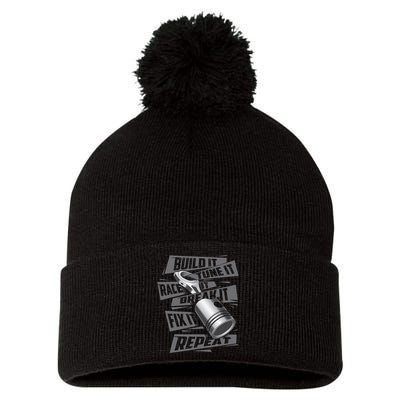 Build It Tune It Race It Break It Race Car Enthusiast Pom Pom 12in Knit Beanie