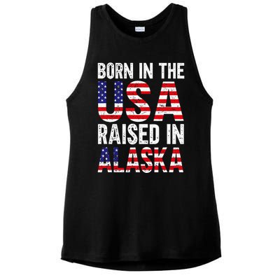 Born In The Usa Raised In Alaska Ladies PosiCharge Tri-Blend Wicking Tank