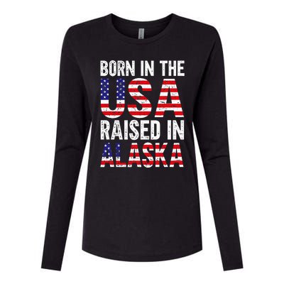 Born In The Usa Raised In Alaska Womens Cotton Relaxed Long Sleeve T-Shirt