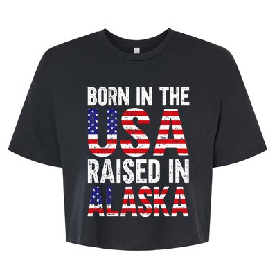 Born In The Usa Raised In Alaska Bella+Canvas Jersey Crop Tee