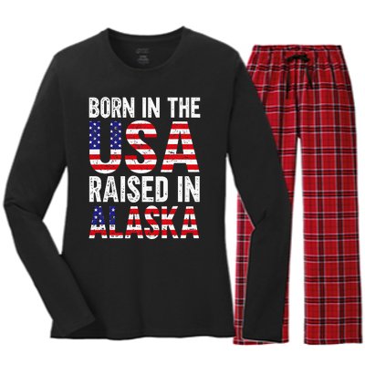 Born In The Usa Raised In Alaska Women's Long Sleeve Flannel Pajama Set 