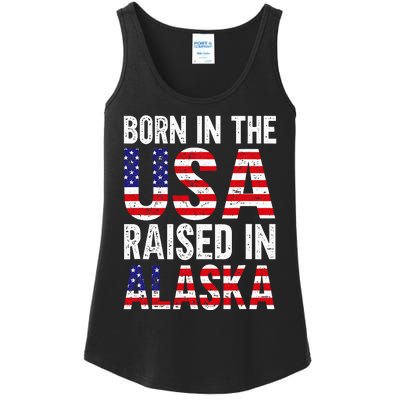 Born In The Usa Raised In Alaska Ladies Essential Tank