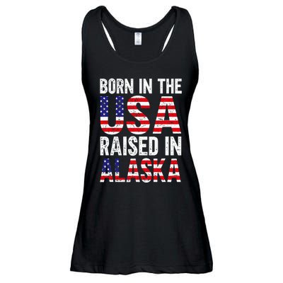 Born In The Usa Raised In Alaska Ladies Essential Flowy Tank