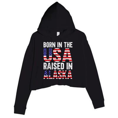 Born In The Usa Raised In Alaska Crop Fleece Hoodie