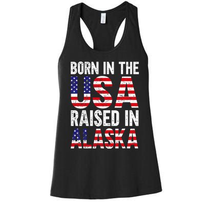 Born In The Usa Raised In Alaska Women's Racerback Tank