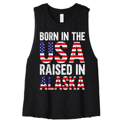 Born In The Usa Raised In Alaska Women's Racerback Cropped Tank