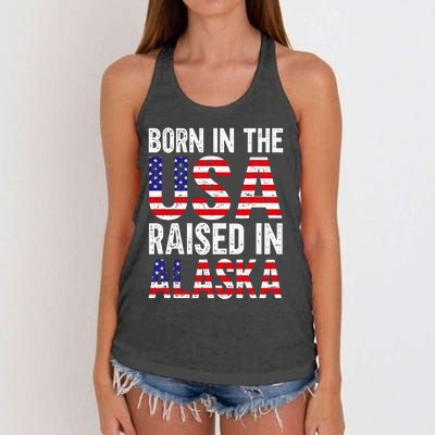 Born In The Usa Raised In Alaska Women's Knotted Racerback Tank