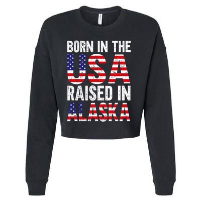 Born In The Usa Raised In Alaska Cropped Pullover Crew