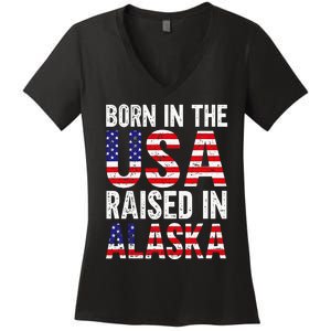 Born In The Usa Raised In Alaska Women's V-Neck T-Shirt