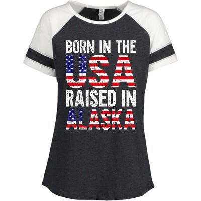 Born In The Usa Raised In Alaska Enza Ladies Jersey Colorblock Tee