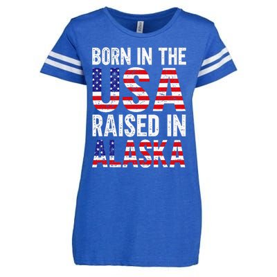 Born In The Usa Raised In Alaska Enza Ladies Jersey Football T-Shirt