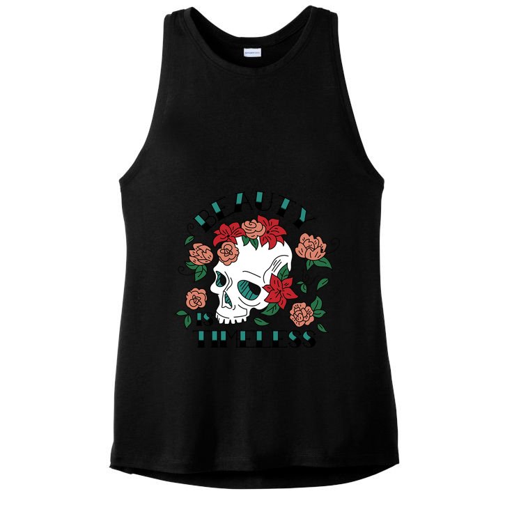 Beauty Is Timeless Skull Floral Ladies PosiCharge Tri-Blend Wicking Tank